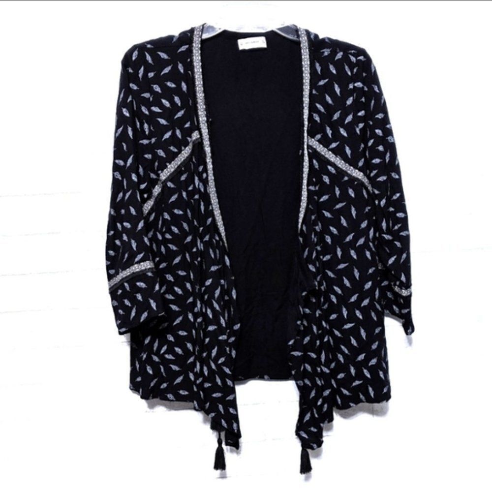 PULL & BEAR Feather Fringe Kimono Top M